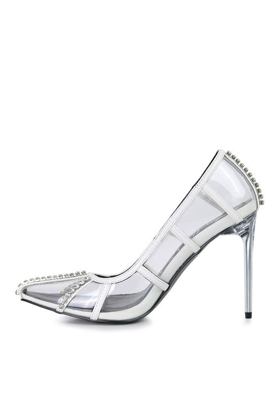 Diamante Clear High Heel Cage Pumps