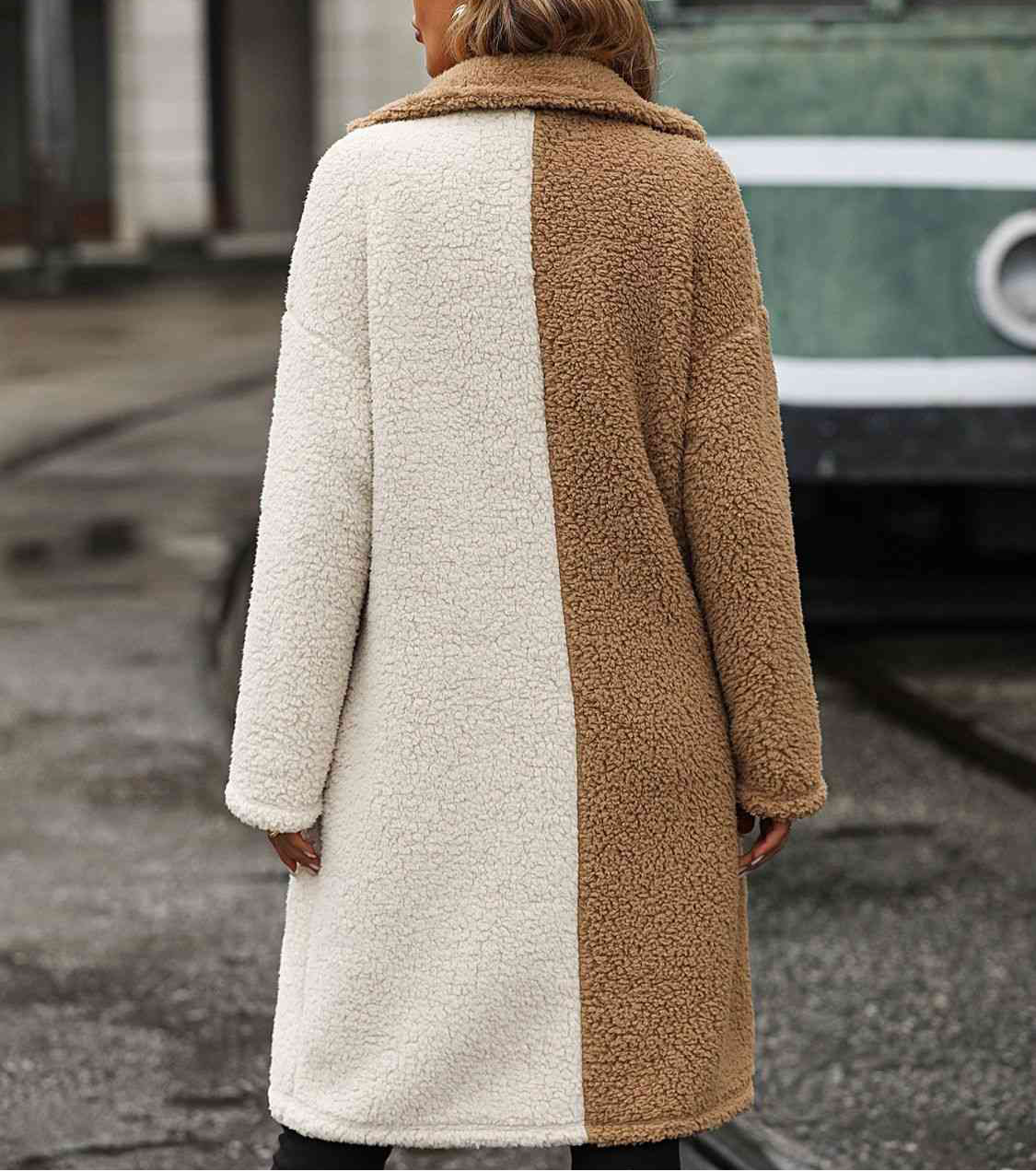 Contrast Dropped Shoulder Sherpa Coat