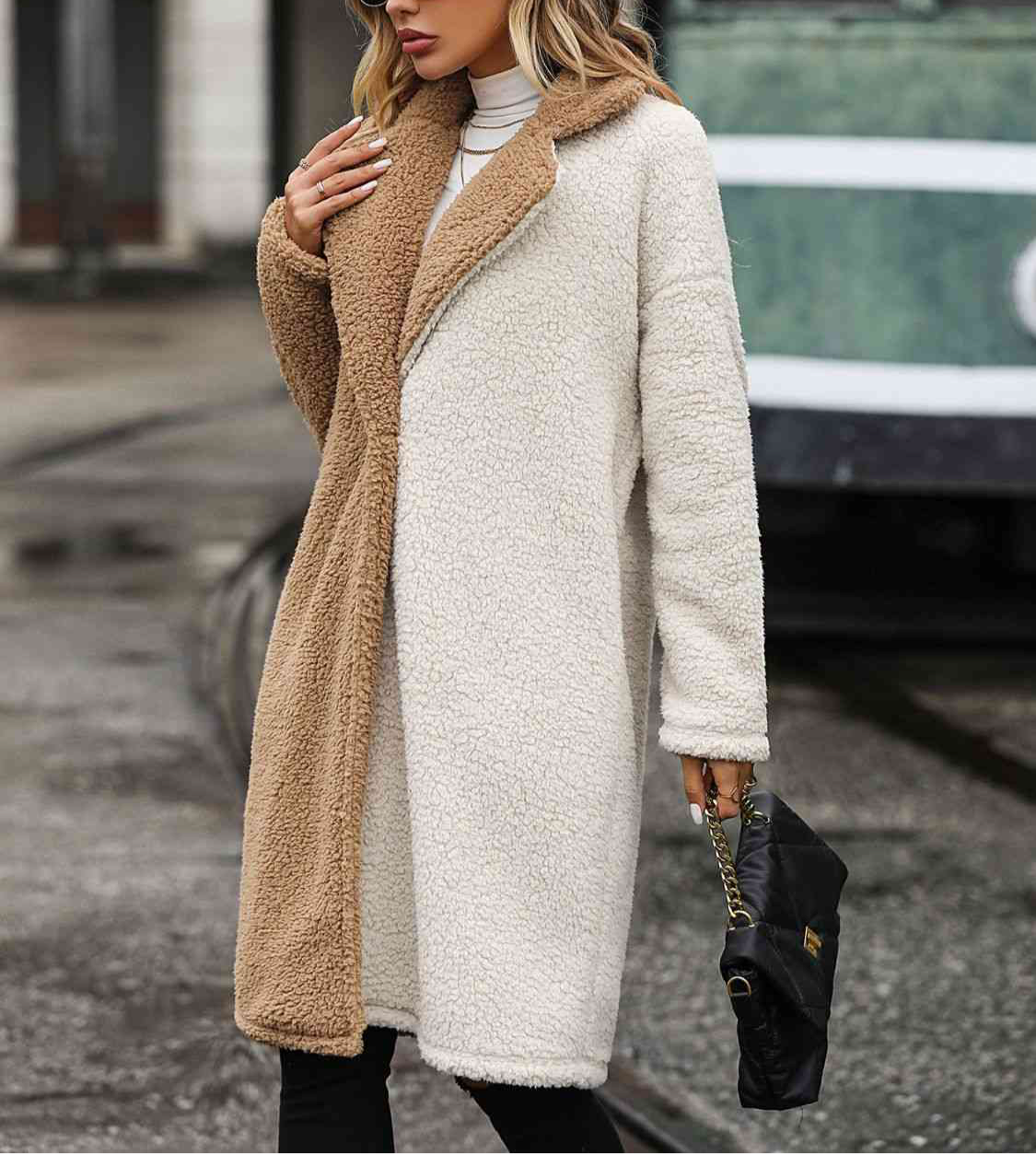 Contrast Dropped Shoulder Sherpa Coat