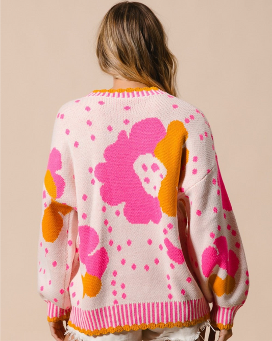 BiBi Flower Pattern Contrast Sweater