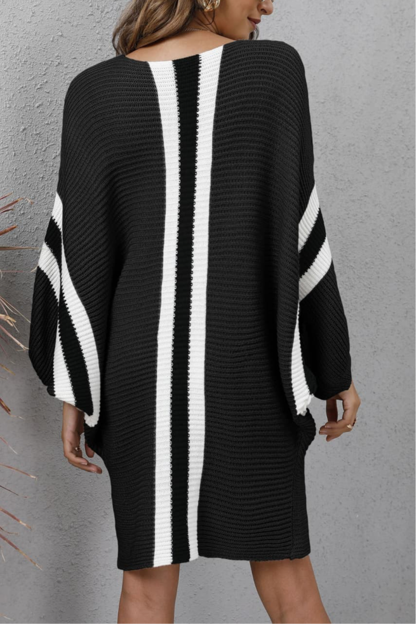 Ribbed Round Neck Long Sleeve Sweater Dress