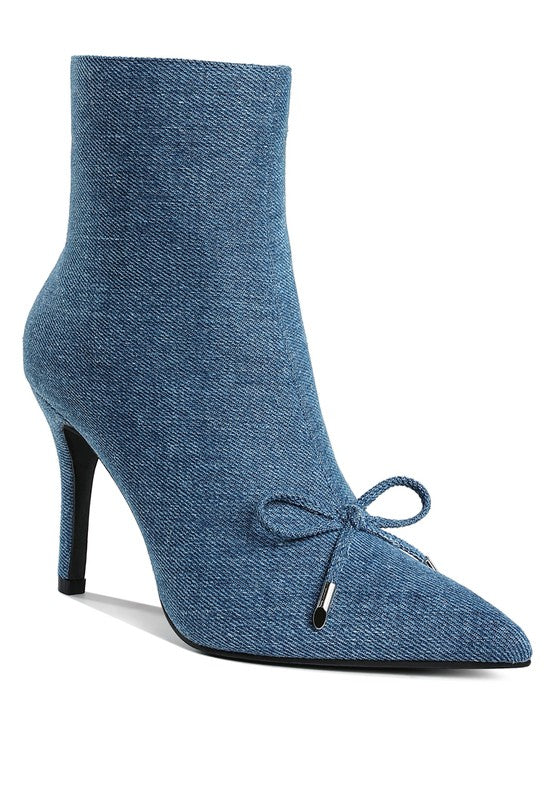 Flapper Bow Detail Denim Ankle Boots