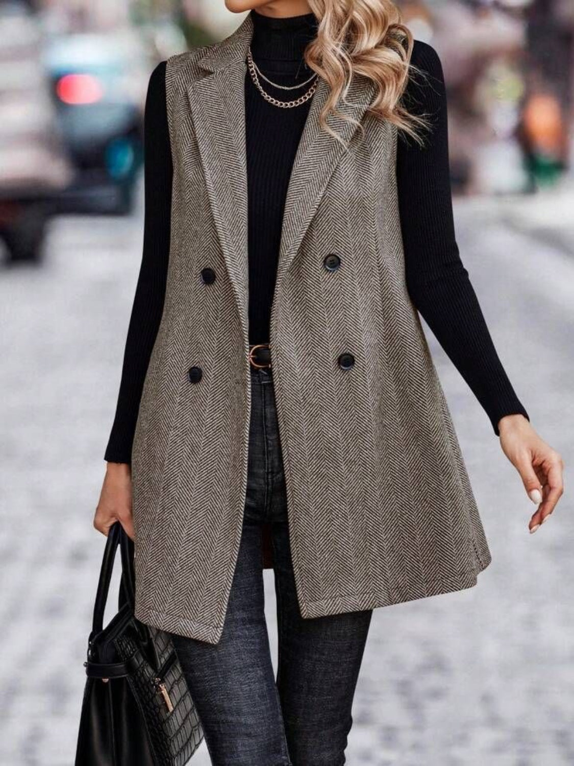 Open Split Lapel Extra Long Vest