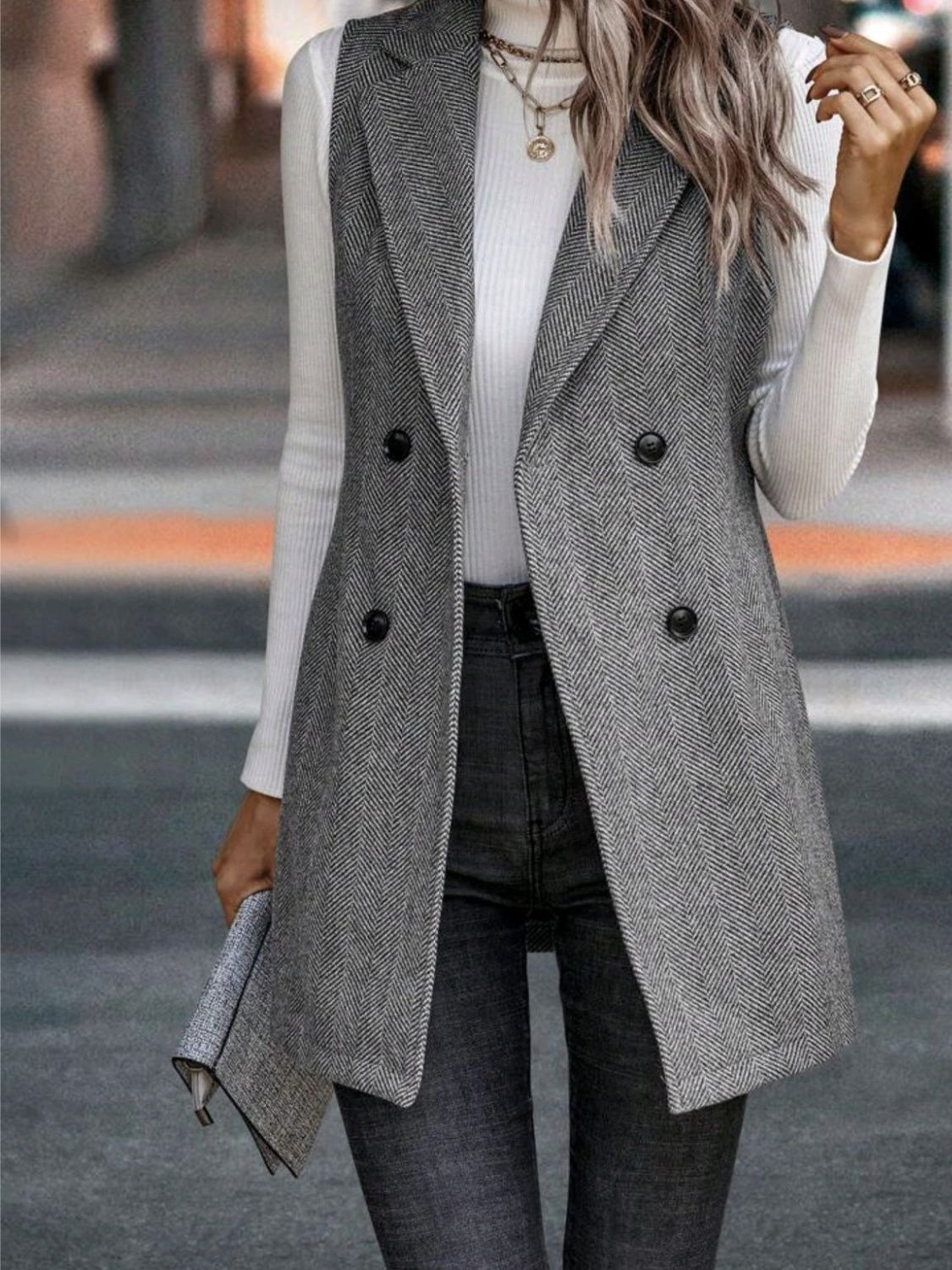 Open Split Lapel Extra Long Vest