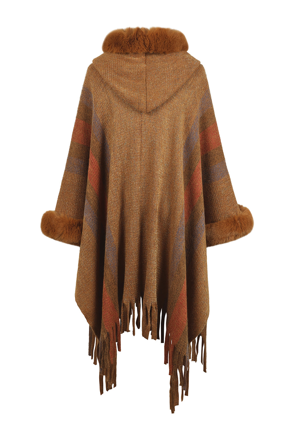 Color Block Fringe Poncho