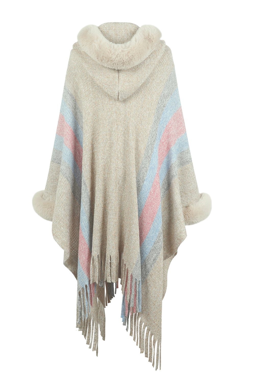 Color Block Fringe Poncho