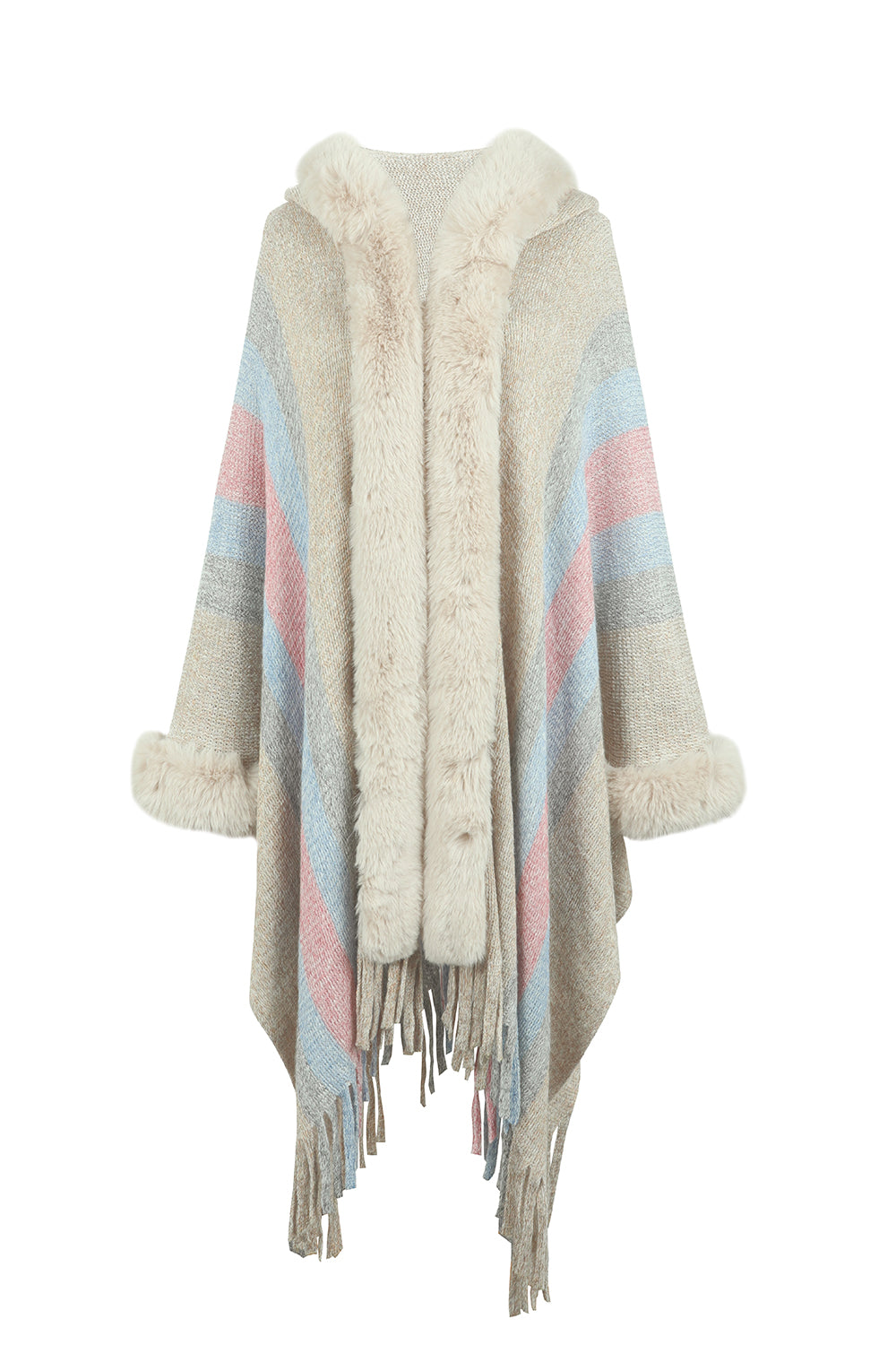 Color Block Fringe Poncho